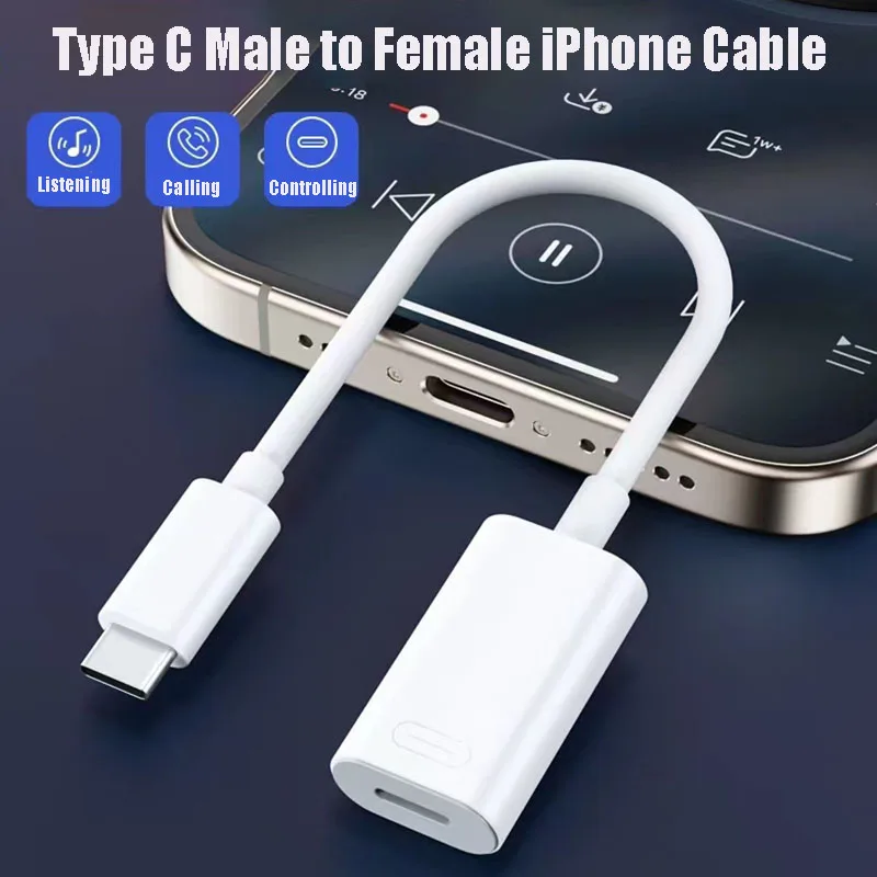 USBC to iPhone 15 Audio Converter Type C Male to Female 8Pin IOS Jack Headphones Adapter for iPhone 15Promax Charging Data Cable