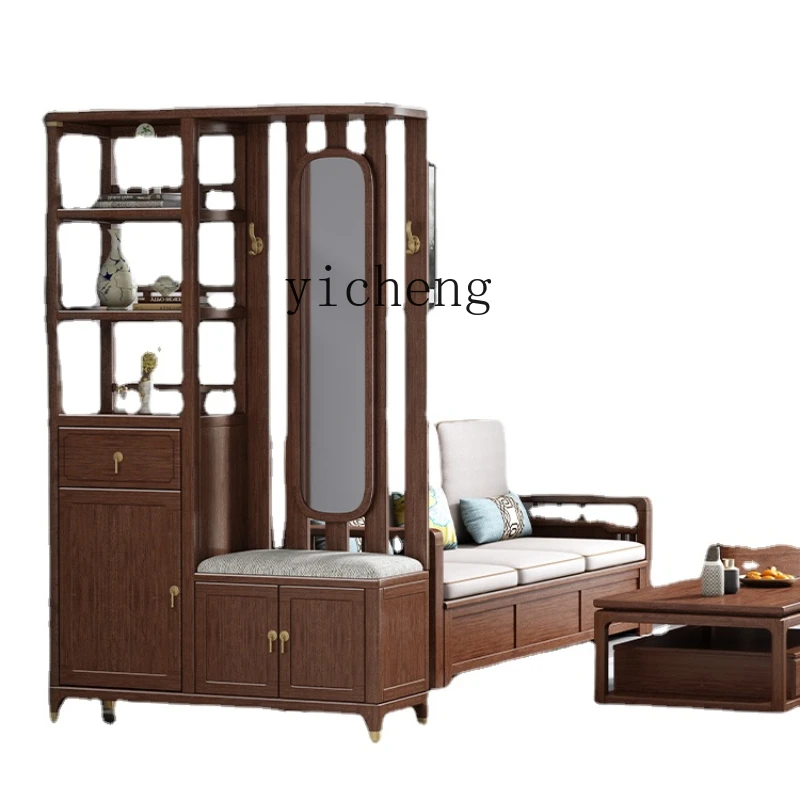 

ZC New Chinese Style Solid Wood Entrance Porch Cabinet Shoe Cabinet Integrated Entrance Cabinet Hallway