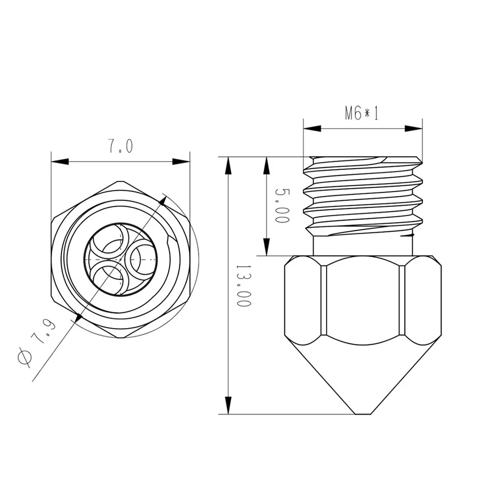Bico de aço do filamento do Ni do clone de alto fluxo, 3D Printer Nozzles, Novo, CHT, 0.2mm, 0.4mm, 0.6mm, 0.8mm, 1.0mm, 1.2mm, 1.75mm, MK8