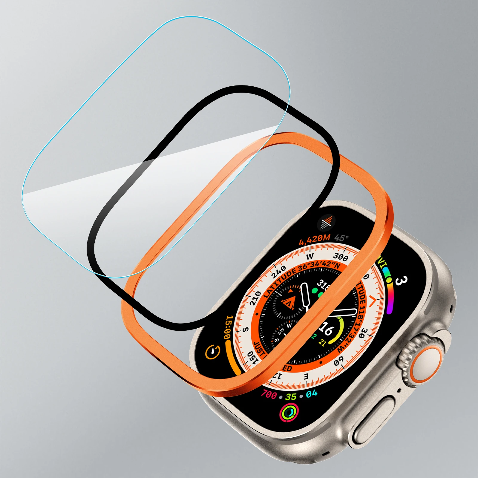 Apple Watch Ultra 49mm / Ultra 2 49mm ケース アルミニウム合金時計カバー 強化ガラスフィルム付き - オレンジ