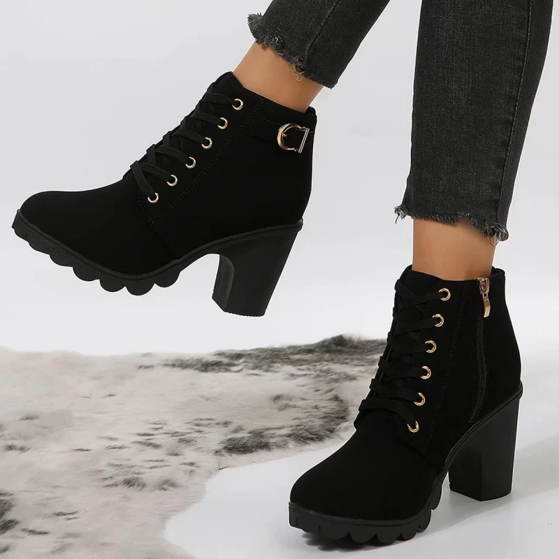*Modische, heiß begehrte, sexy, elegante Arbeitsstiefel für Damen, Winter, neu, runde Zehenpartie, quadratischer Absatz, bequem, lässig und barfuß tragbar – Detail 4