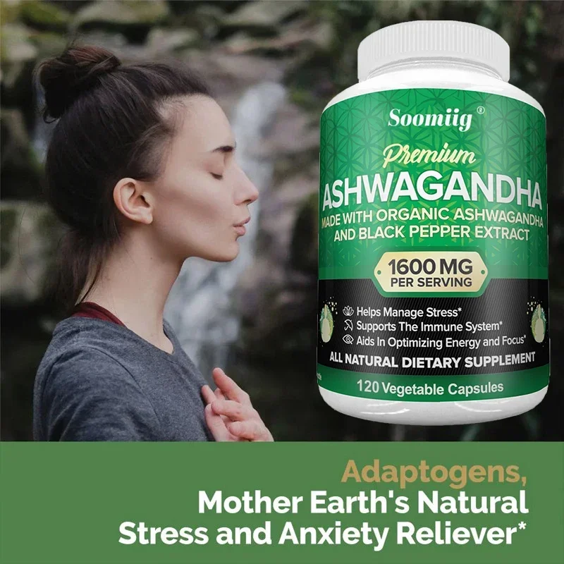 Organic Ashwagandha 1600 mg - 120 Vegetarian Capsules Pure Organic Ashwagandha Root Extract - Relieve Stress, Improve Mood