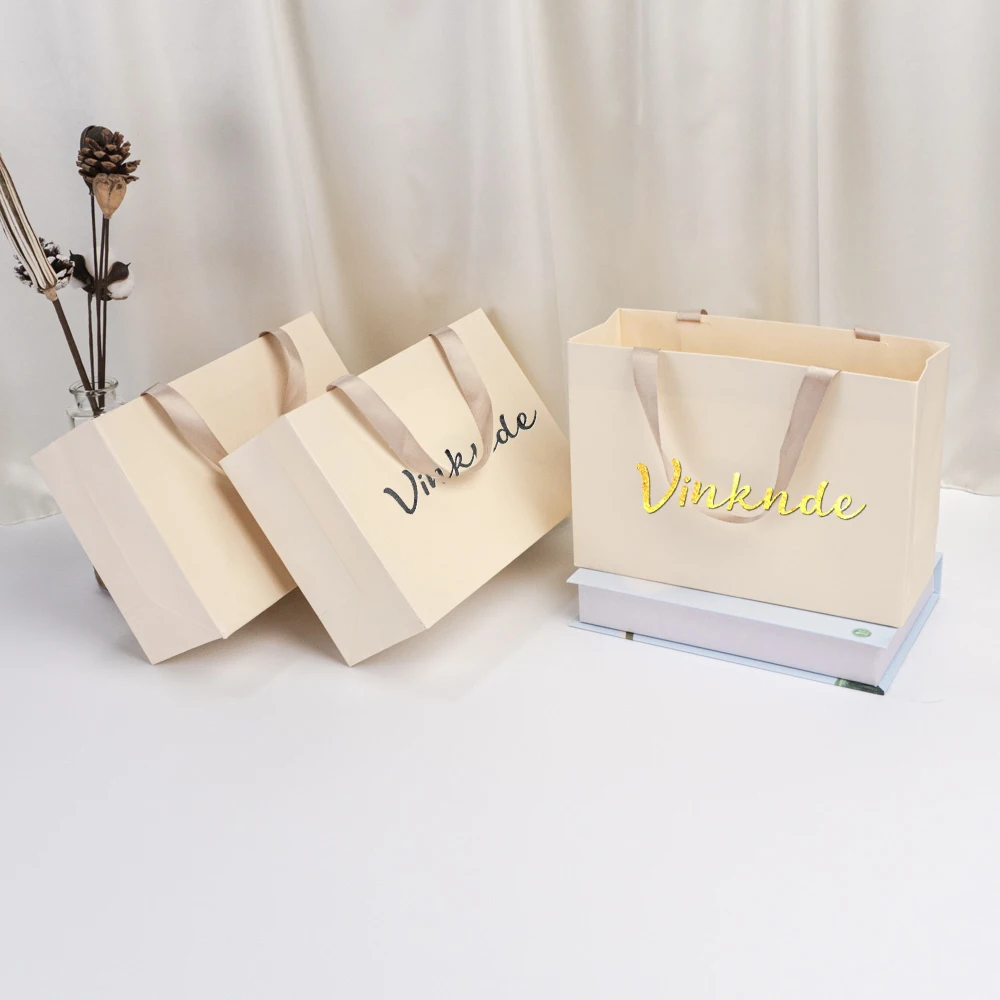 

Custom Logo Beige Jewelry Handle Paper Tote Bag Wedding Party Favors DIY Gift Packaging Box Organizer Personalized Travel Pouch