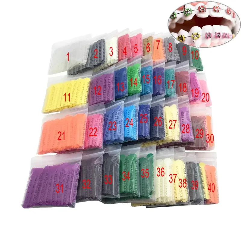 40Pcs/Bag Dental Orthodontic Elastic Ligature Ties Bands for Brackets Braces Ortho Treatment 40 Colors Optional