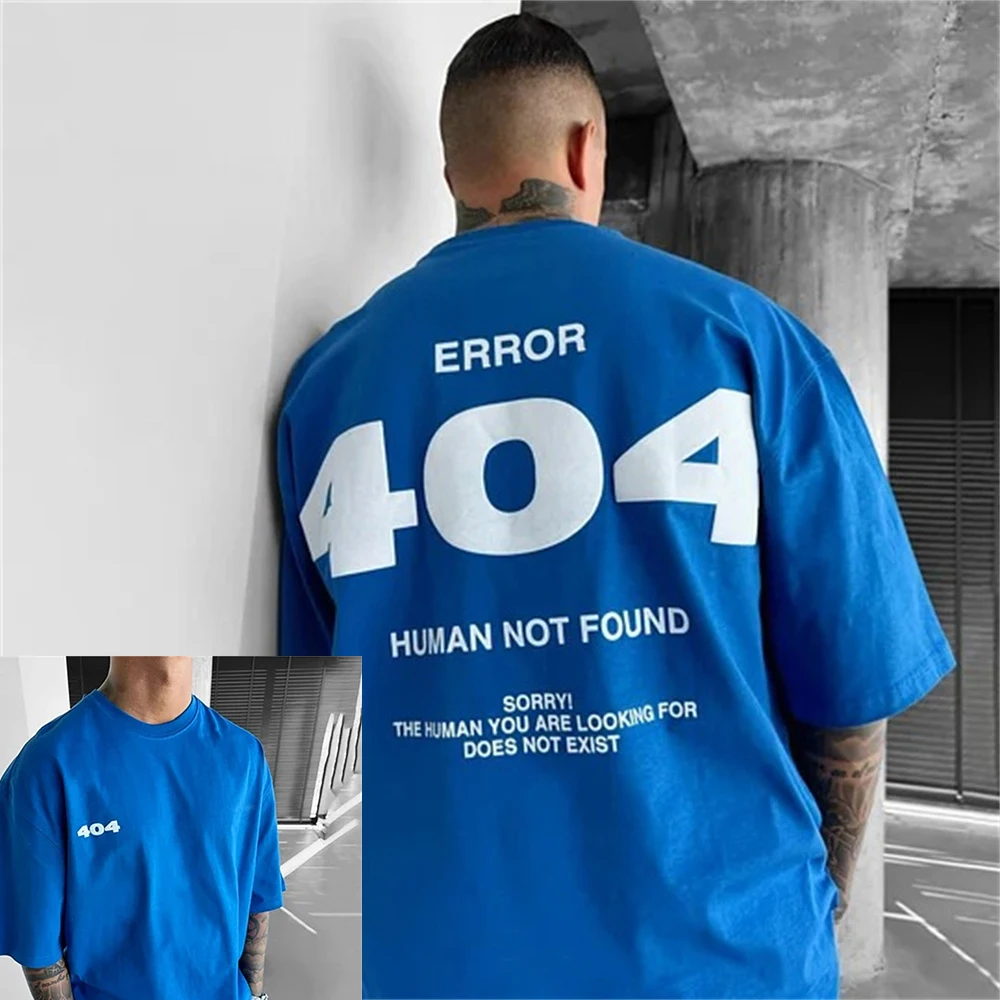 Großes Baumwoll-T-Shirt für Herren mit 404 Digitaldruck, Hochwertiges Streetwear Sommer-Mode O-Ausschnitt Sport-Allrounder Top – Detail 5