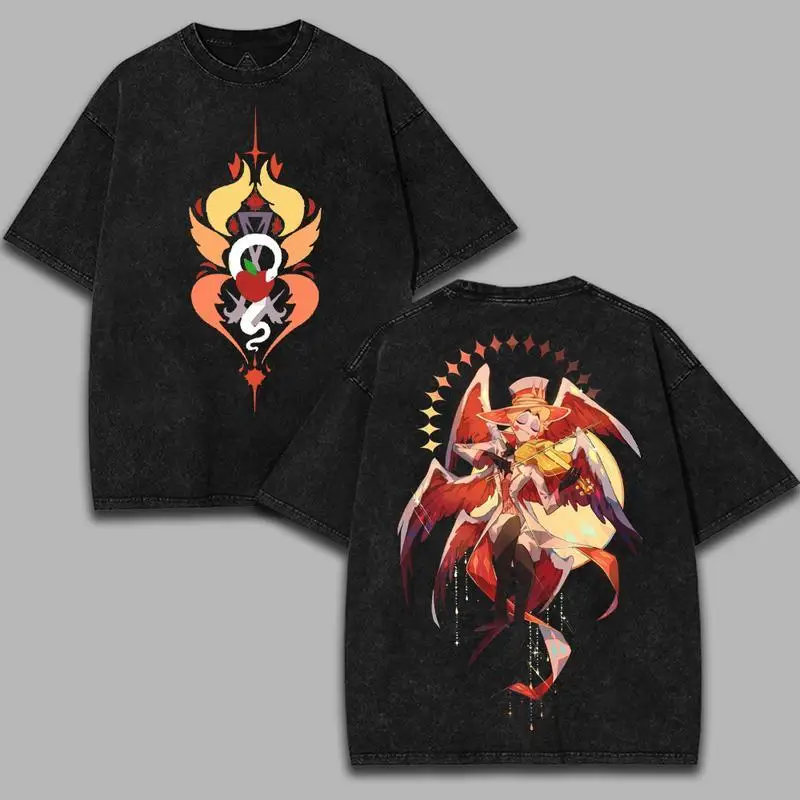Lucifer Morningstar Hazbin Hotel Graphic T-shirt Anime Harajuku Retro Washed T Shirt Men Women Clothing Cotton Short Sleeve Tees