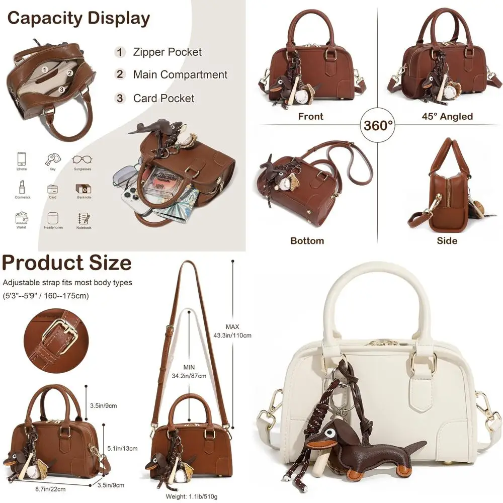

Women's Leather Crossbody Bags with Top Handle, Cute Pendant, Adjustable Strap, and Clutch Style