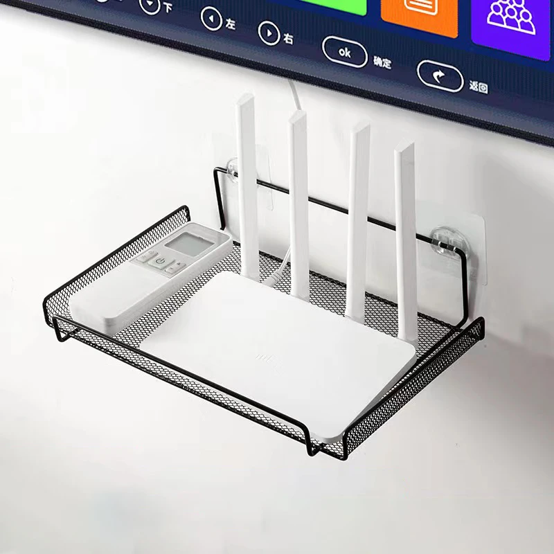 

Carbon Steel Wall-Mounted Router Shelf No-Drill Space-Saving Organizer for Tv Top Boxes Keys Small Items In Living Room Bedroom