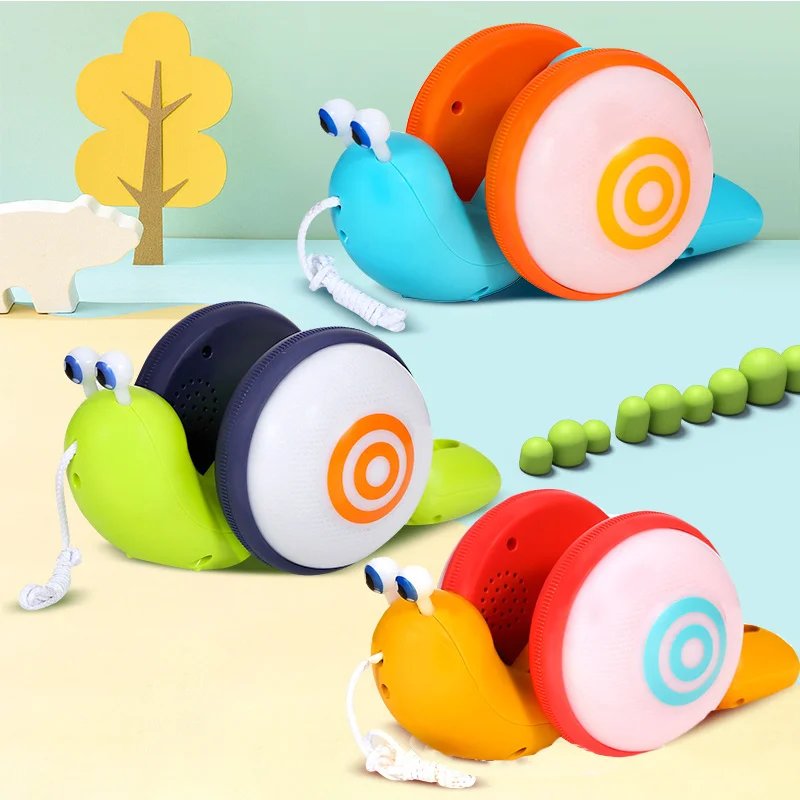 Pull string cartoon snail car toy baby learn to crawl pull toy Early childhood education toy baby learn to walk