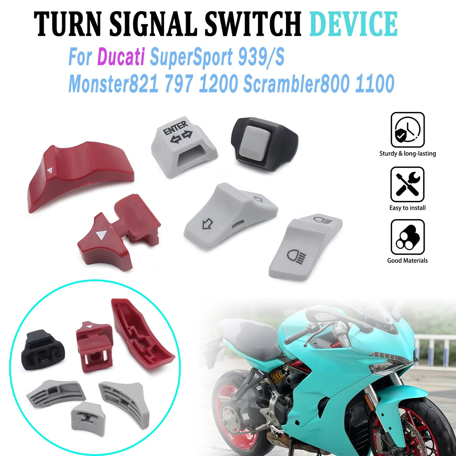 

For Ducati Monster 797 821 1200 SuperSport 939S Scrambler 800 1100 Ignition Flameout High Low Beam Turn Signal Flashing Button