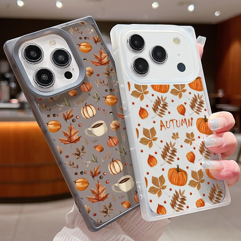 حافظة هاتف مستطيلة ناعمة من البولي يوريثان لهاتف آيفون 17 16 13 15 14 12 Pro Max 17 Pro Max 16 Plus Air 11 أوراق القيقب الخريف غطاء شفاف #2