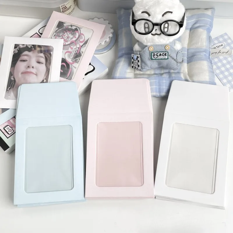 10pcs Korean Ins Cream Color Transparent Window Card Holder Kpop Star 3 Inch Photo Card DIY Storage Bag Kawaii Girl Card Sleeve