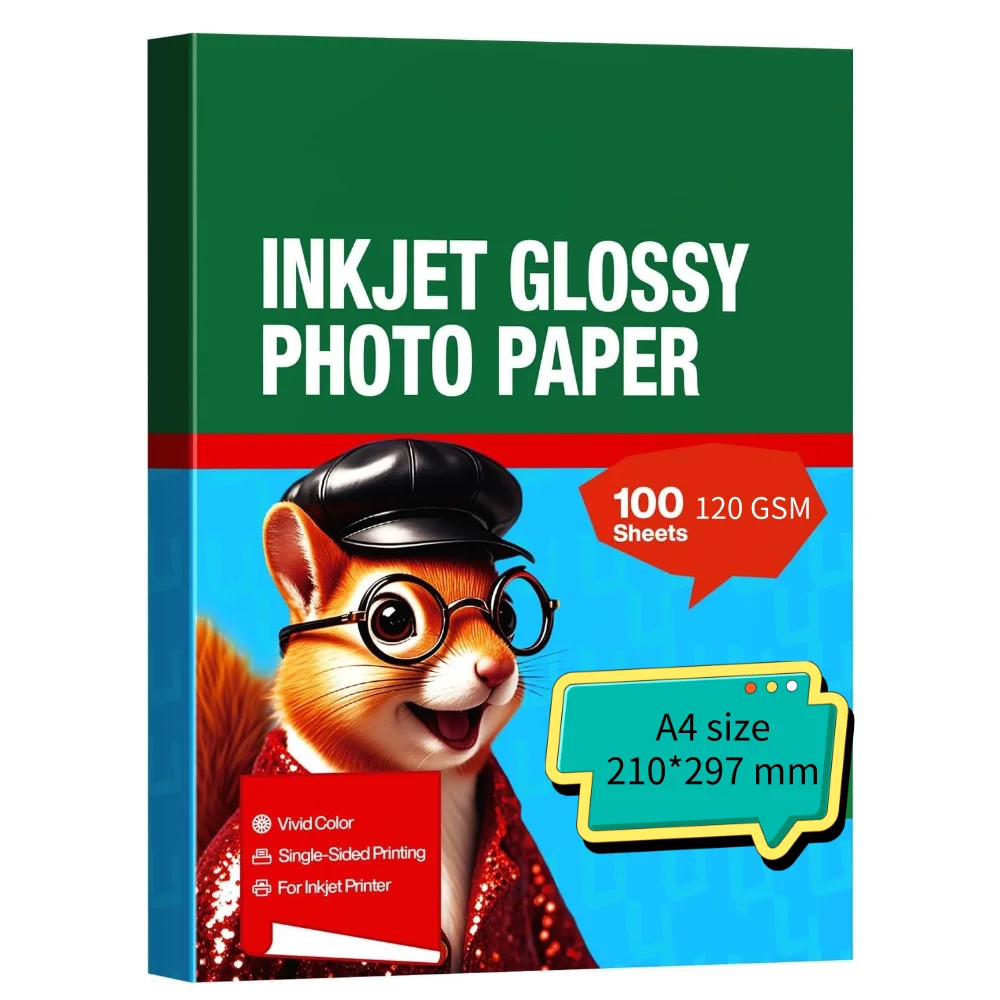 100 Sheets A4 Single Sided Glossy Photo Paper 8.3X11.7 Inch 120gsm Photographic Paper for Inkjet Printer for Menu Flyer Print