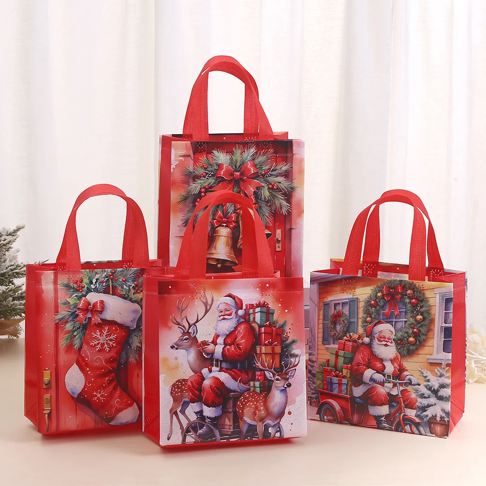 Christmas Gift Bags Non-Woven Fabric Tote Bags Santa Claus Bells Socks Gift Packing Bag Handbags New Year Party Favors Supplies