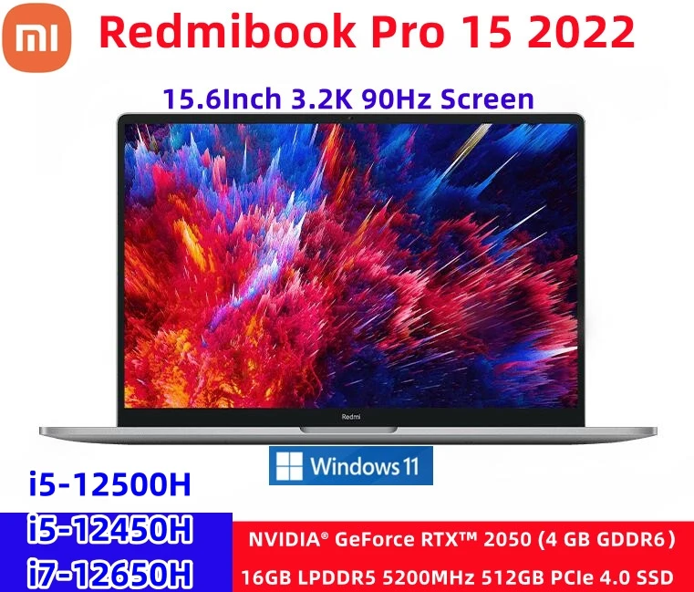 2023 샤오미 레드미북 프로 15 노트북 i7-12650H, i5-12500H RTX 2050, 인텔 UHD, 아이리스 Xe GPU, 16GB + 512GB, 3.2K, 90Hz, 15.6 인치 노트북 PC