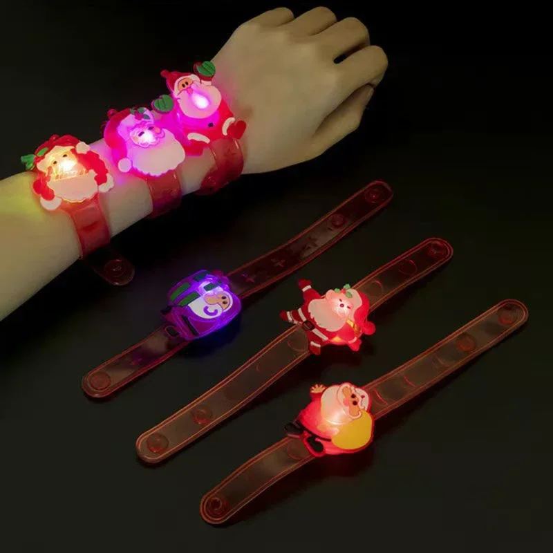 Christmas Party Bracelet Toys LED Luminous Cartoon Santa Snow Wrist Bands Games Kids Child Creative Flashing Lights Favor Gifts