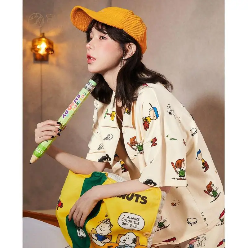 Kawaii Snoopy Pure Cotton Summer Outside Wearable Casual Home Wear Short-Sleeved Pajamas Girl Gift