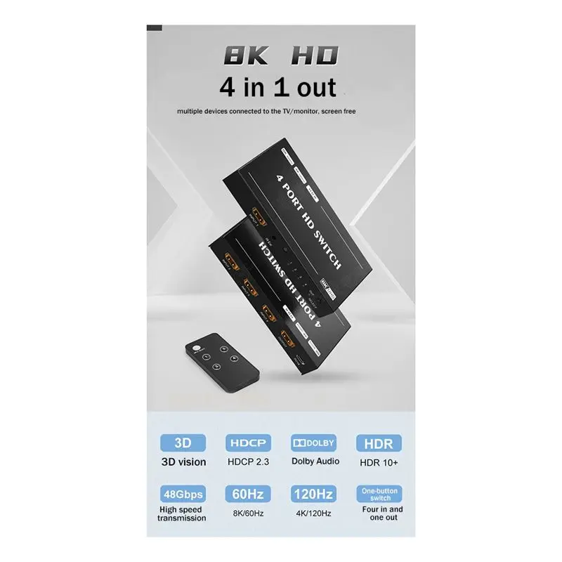 *SPOR 8K HD Switcher 4 Port HDMI-Compatible Switcher 4 in 1 Out Splitter 8K 60Hz Game Projector Home Converter