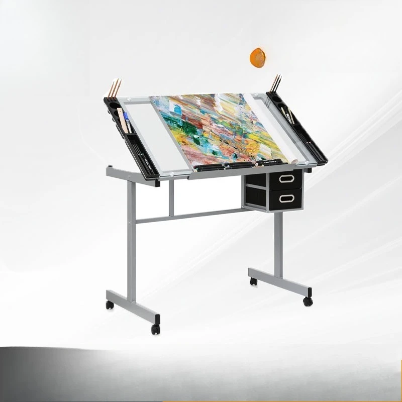 Modern Glass Art Drawing Workbench, Adjustable Tilt Desktop, Multipurpose Drafting Desk for Hand Painting and Design Creation