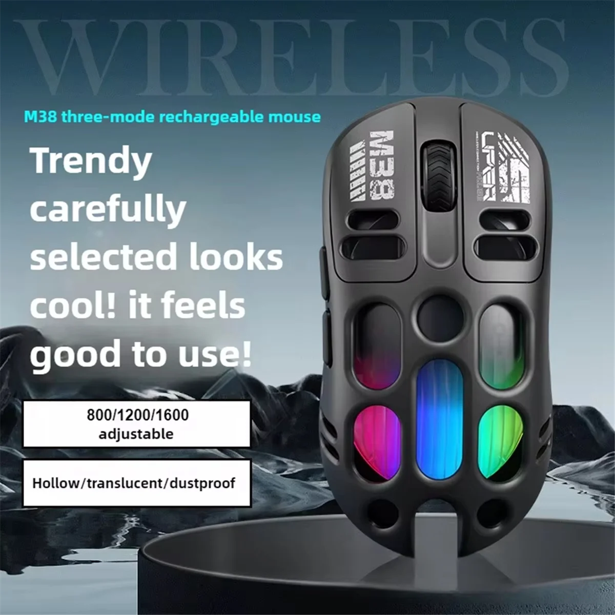 

ABYB Полая беспроводная игровая мышь Bluetooth Двухрежимная подсветка 1600 точек на дюйм Регулируемая RGB подсветка Тип C Перезаряжаемые мыши Серебристый