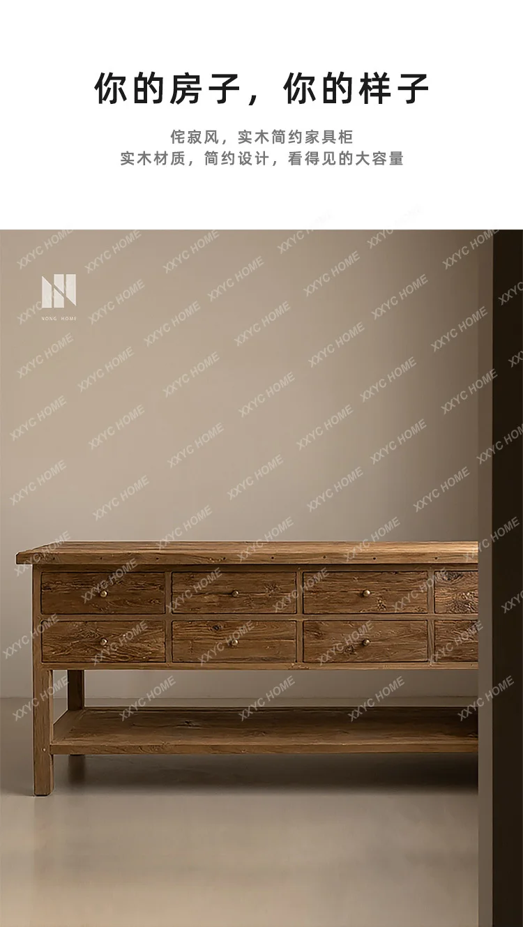X-S  Solid Wood Kitchen Island Dining Table Antique Style Console Handmade Table Drawer Locker HG