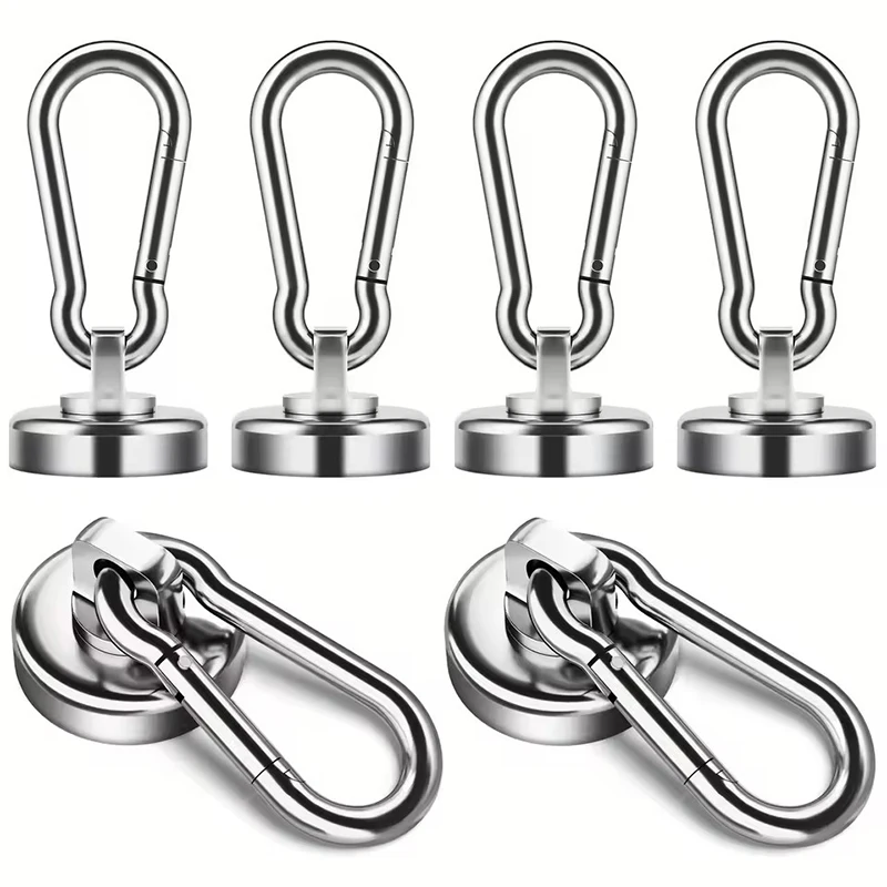 Magnetic Hooks Strong Heavy Duty Neodymium Magnet Hooks With Swivel Carabiner Hook For Refrigerator Kitchen Magnetic Materials