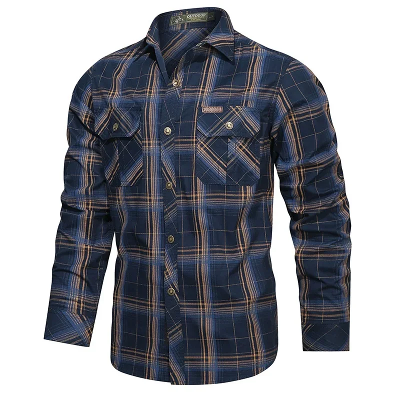 Spring and Autumn New Cotton Checkered Long Sleeve Shirt for Men's Casual Versatile Artistic Shirt for Men's Casual Shirt