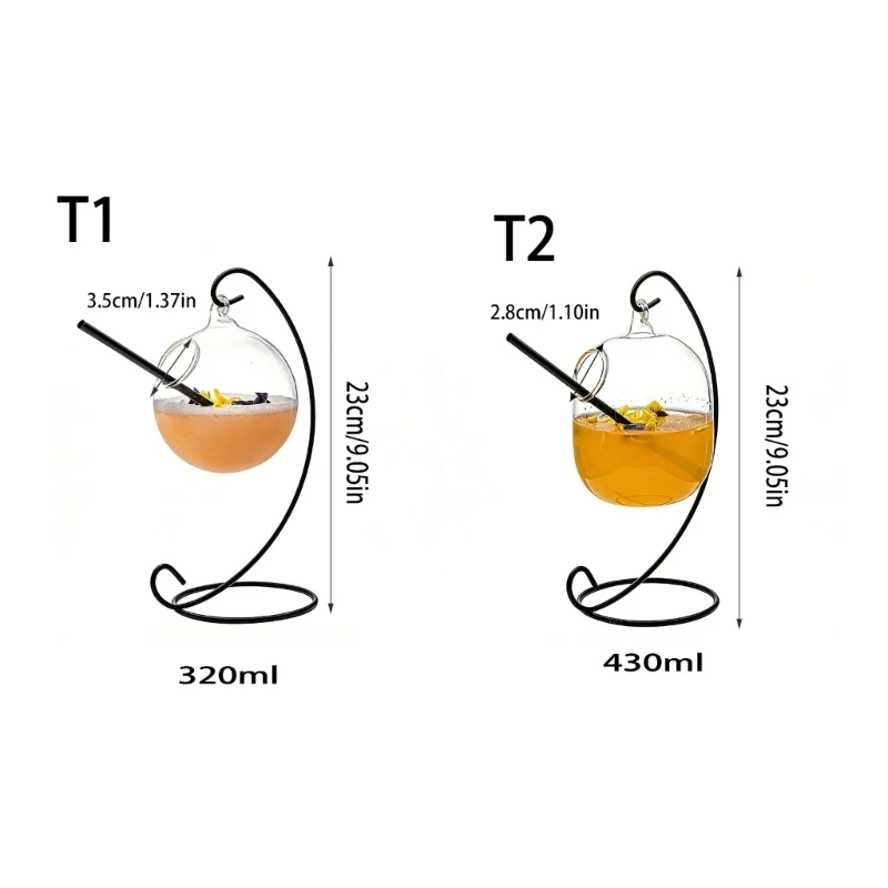 Artistic Glass Goblet With Wrought Iron Hanger For Cold Drink Beverage Container HX6C