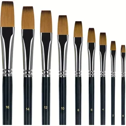 9pcs Synthetic Japanese Nylon Flat Acrylic Paint Brushes For Acrylic Painting Oil Watercolor Gouache Face Body Nail Art Painting