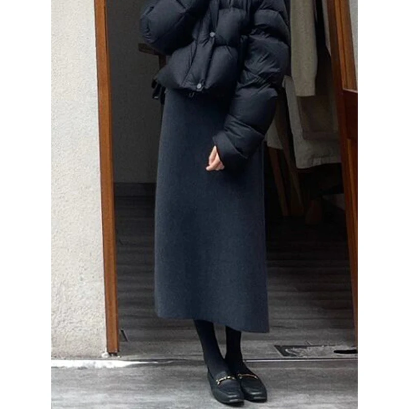

French Temperament Versatile Dark Gray Skirt 2025 Autumn Medium and Long Loose and Thin A-shaped Straight Skirt