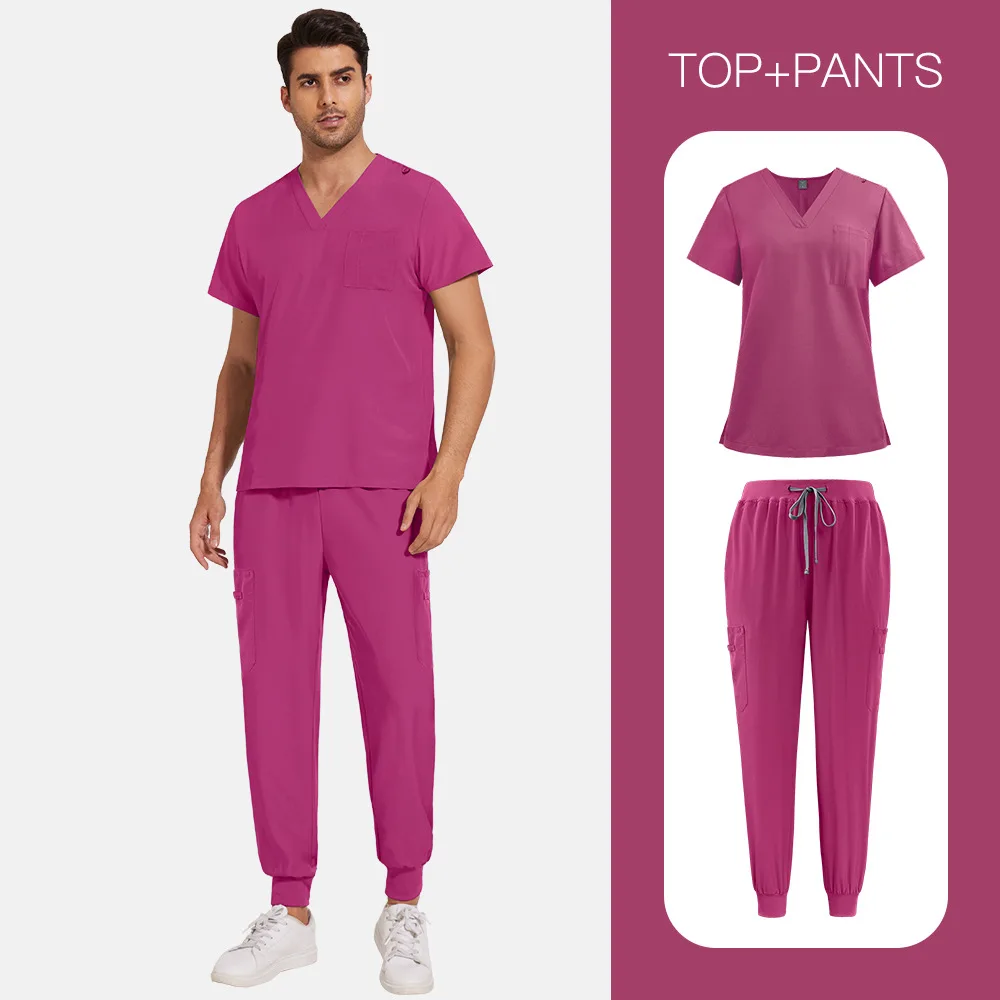 Mannen Medische Scrubs Sets Vrouwen Uniformen Slim Fit Ziekenhuis Verpleegsters Accessoires Tandheelkundige Kliniek Schoonheidssalon Spa Lab Werkkleding Kleding