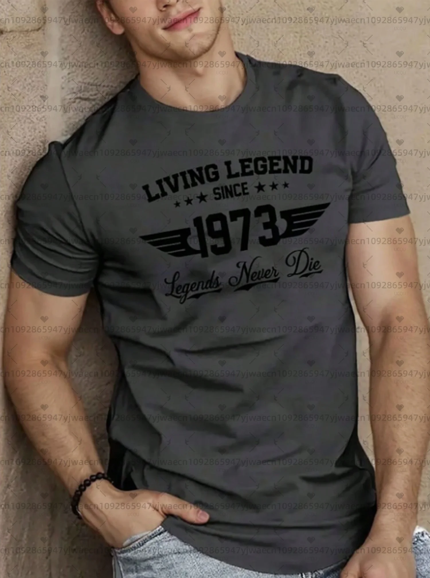 Camiseta masculina estilo americano, nova coleção de verão 1973, estampada, microelástica, respirável, gola redonda, para atividades ao ar livre, com 