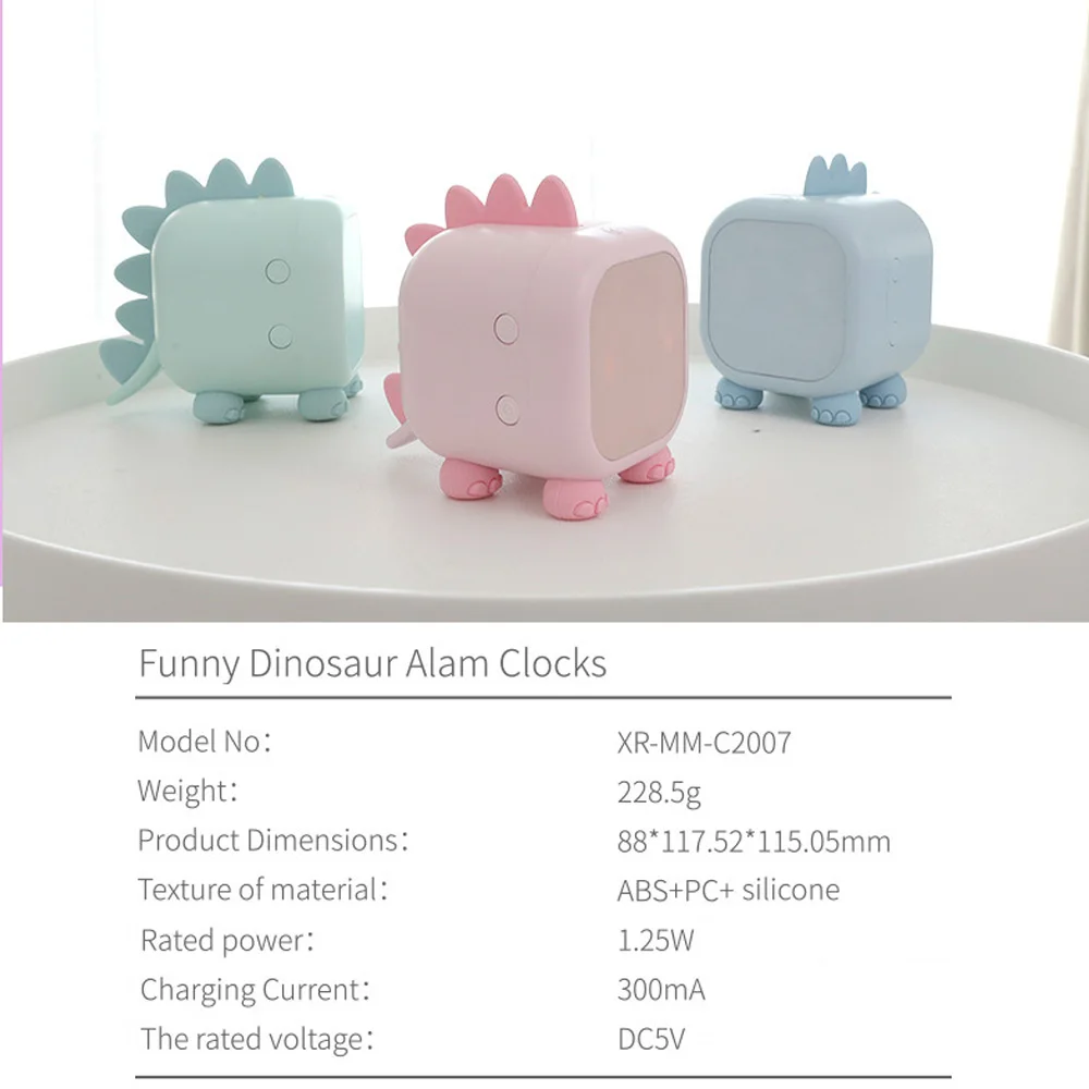 LED Kids Alarm Clock Bedside Children's Sleep Temperature Display With Voice Control Digital Cute Dinosaur Desktop Alarm Clocks