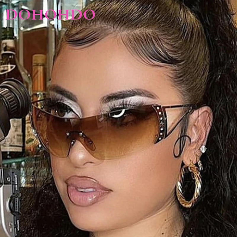 

Cyberpunk Y2K Rimless One-Piece Women Sunglasses Vintage Luxury Design Sunglass Men Outdoor Travel Eyewear Ladies Lentes UV400