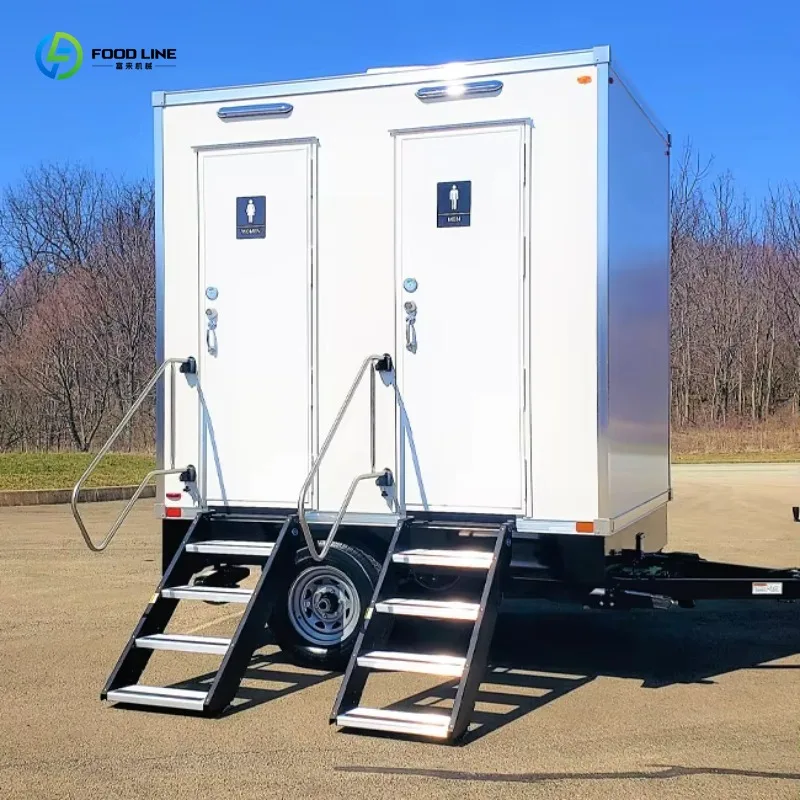 Customized portable shower and movable toilet trailer steel flat design with chinese wooden box for public use