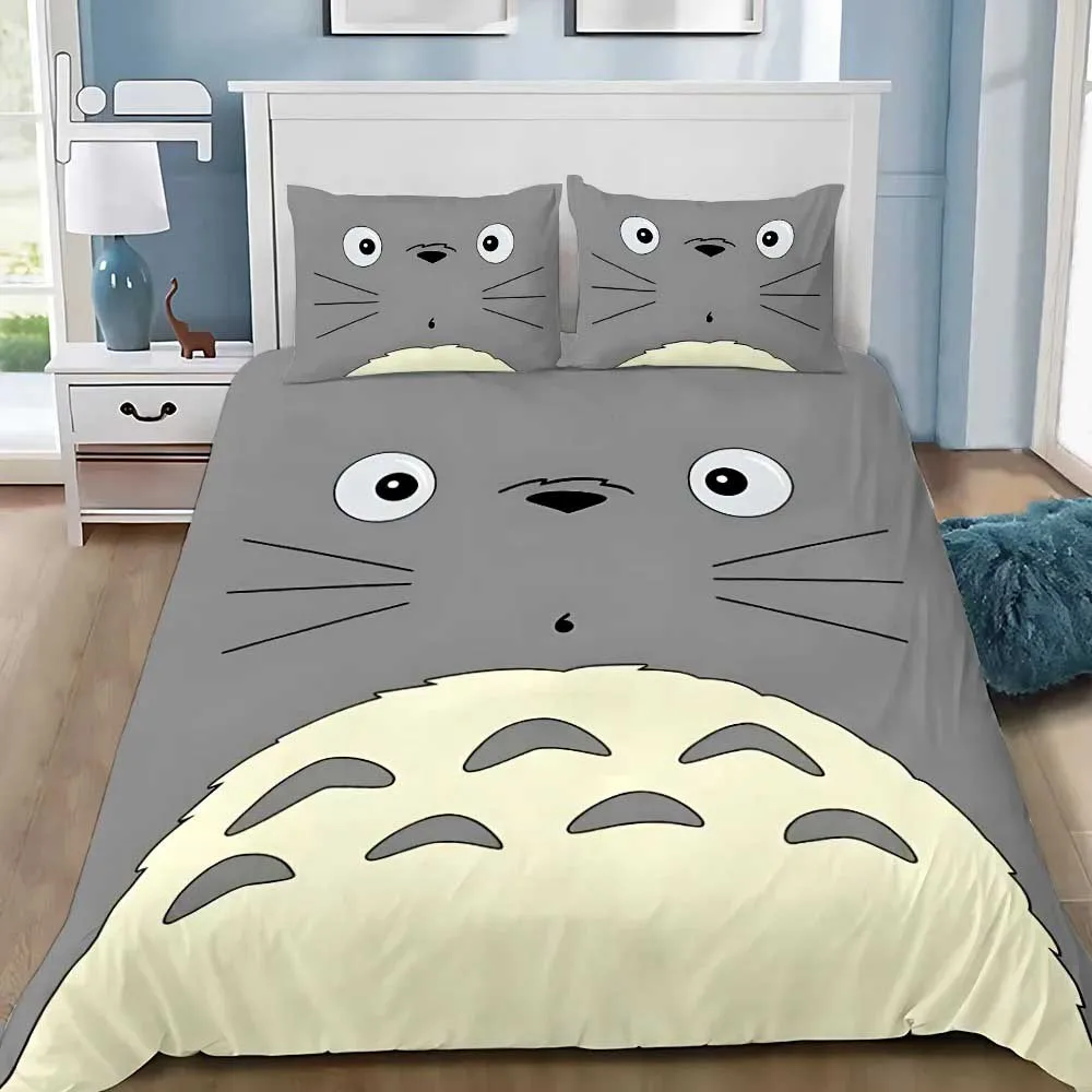 Anime Duvet Cover Pillowcase Bedding Set T-Totoros Kawaii Adult Boy Girl Bedroom Decoration Children Single Double Large Size