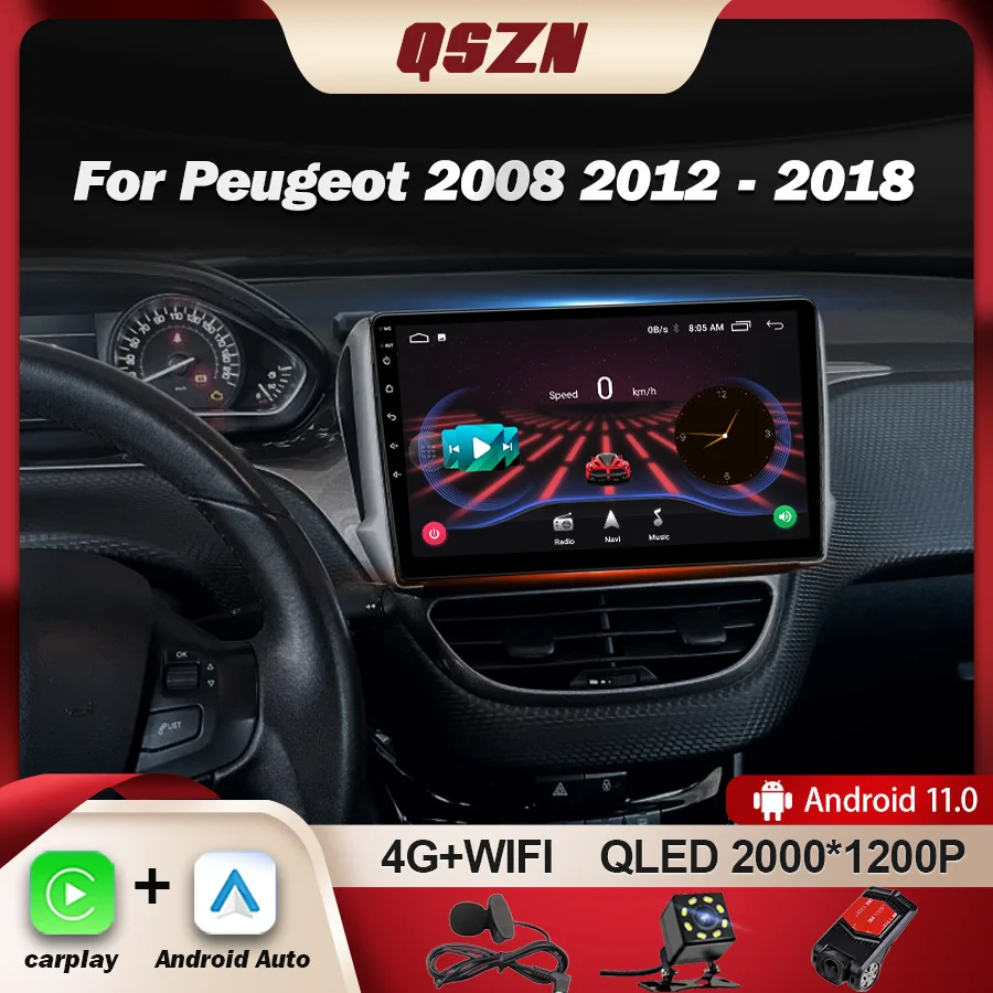 

QSZN Android 13 For Peugeot 2008 208 2012-2018 Car Radio Multimedia Stereo GPS Player Navigation Radio Video Player DVD Carplay