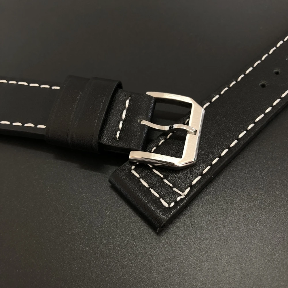 SD2502 Stitched Leather Strap 20MM Width STEELDIVE SD2501 Classic Retro Black Belt