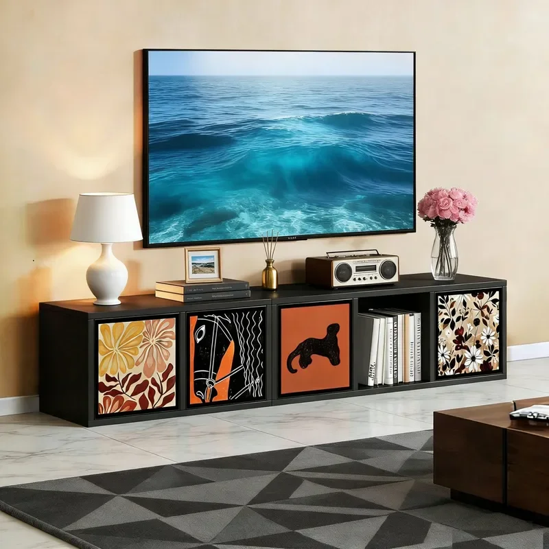 for TV Cabinet Lattice Bookcase Floor Shelf Household Bookshelf Living Room Free Combination Multi Layer Storage Low Cabinet