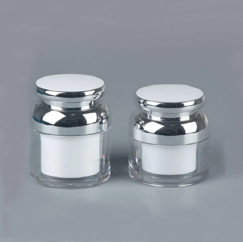 

50G white acrylic jar silver top day night cream/mask/hair wax/essence/moisturizer/foundation/sunscreen gel skin carepacking