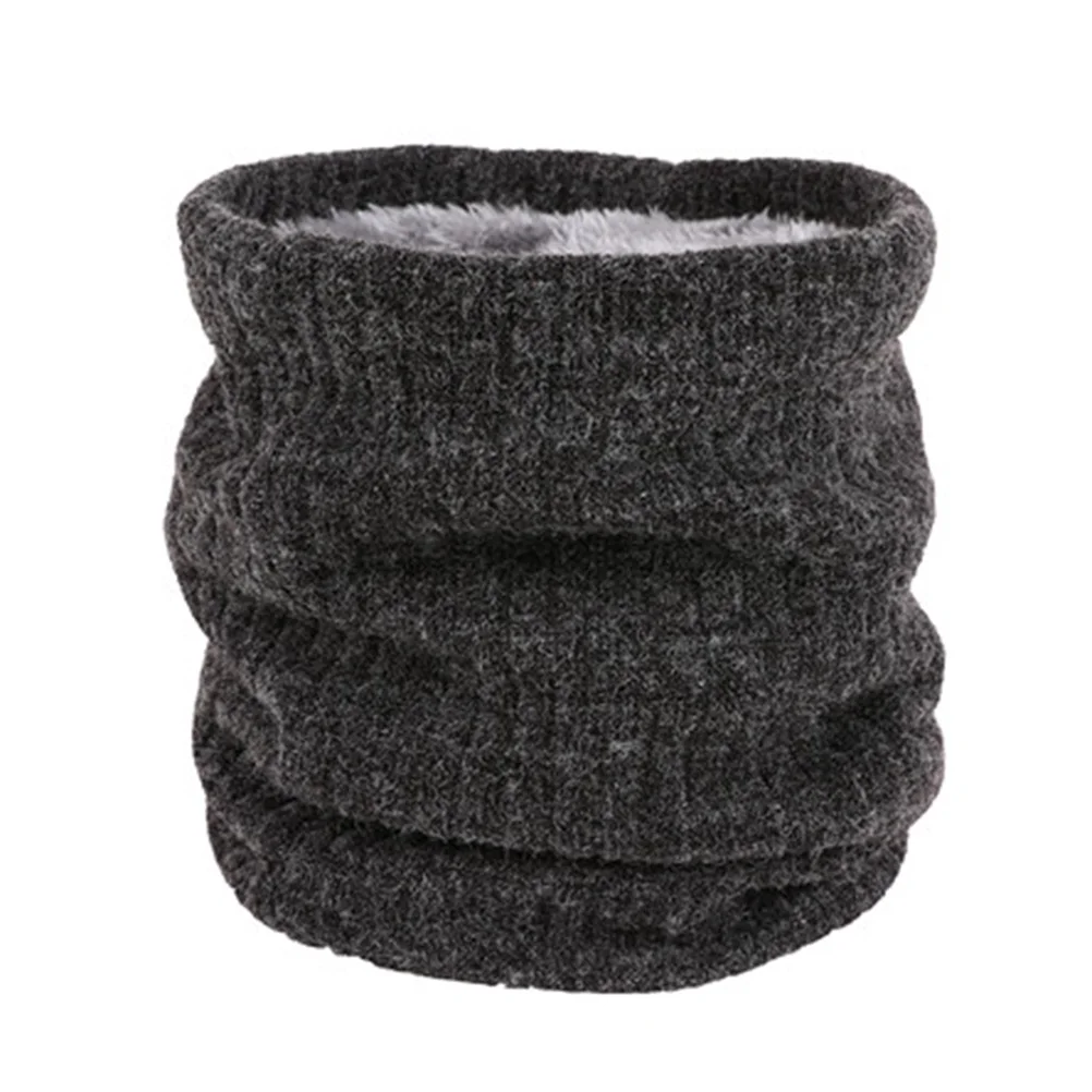 الأوشحة الشتوية مبطنة بالصوف الرمادي الداكن طبقة مزدوجة محبوك الرقبة أدفأ دائرة وشاح متماسكة طوق مريح دافئ #2