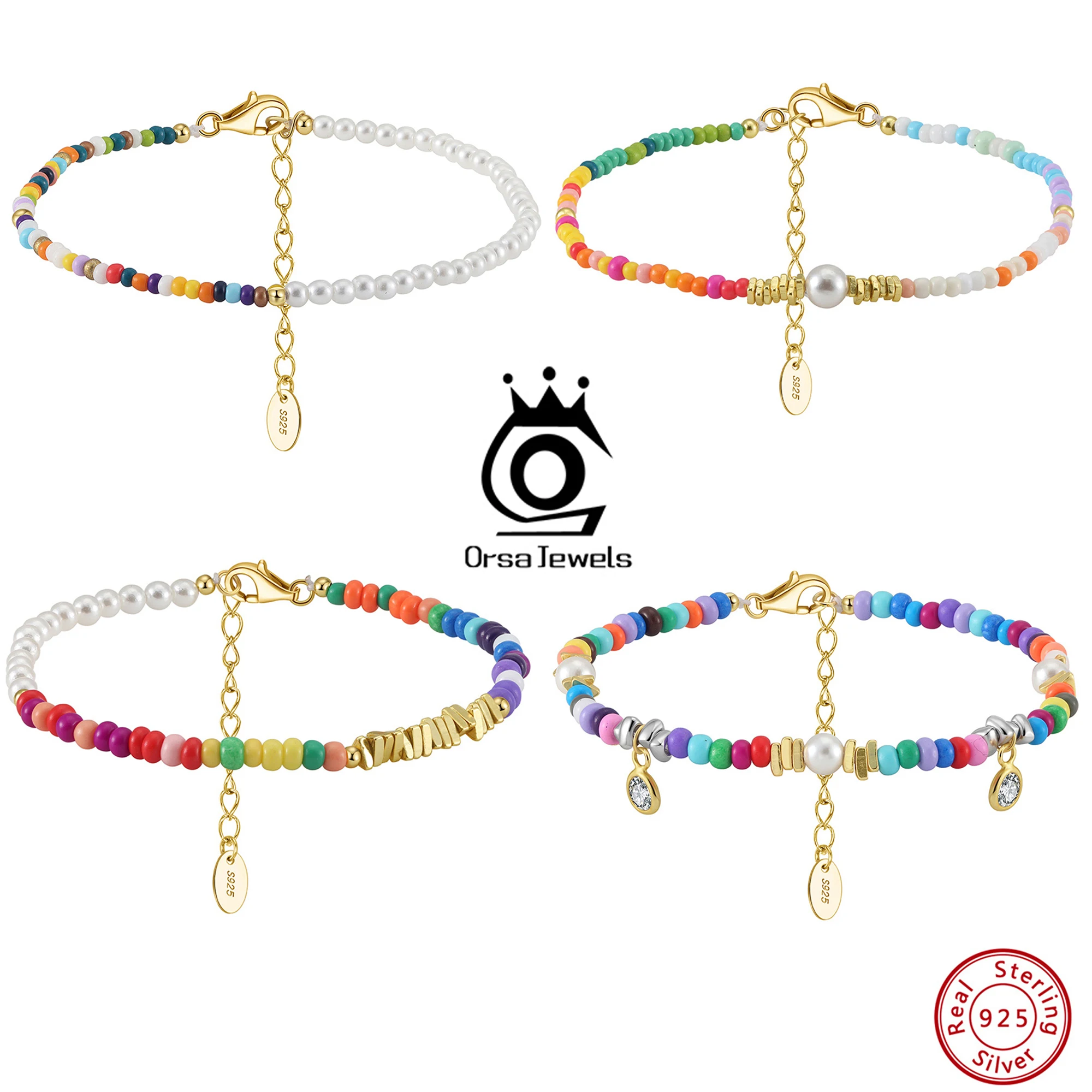 

ORSA JEWELS 925 Sterling Silver Bracelet, Shell Pearls & Colorful Beads, Stylish & Versatile Jewelry for Any Occasion Gfit PSB05