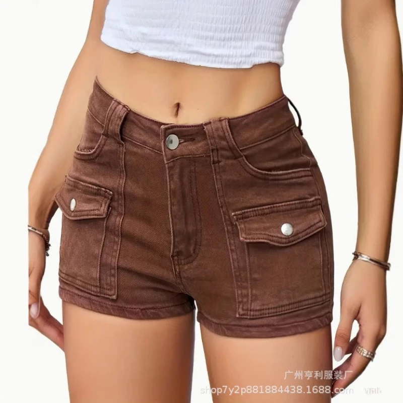 

Denim Shorts Cargo Pant Women Jeans Traight Trousers Slim Fit Beach Casual Vintage Washed High Waist Pockets Party Night Spring