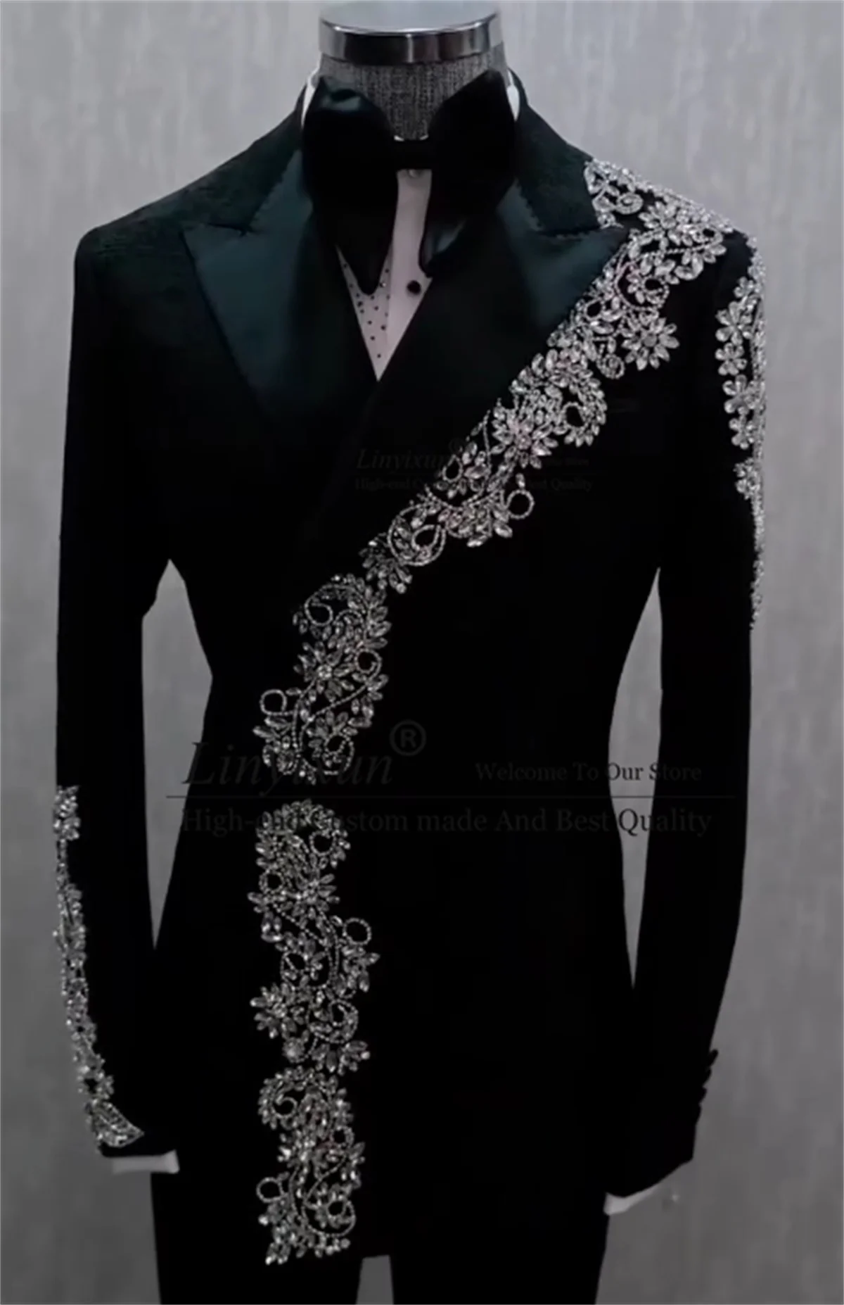 Glitter Stone Crystals Tuxedo Men Suits Fashion Jacquard Costume Homme 2 Pieces Sets Wedding Groom Slim Customized Prom Blazers