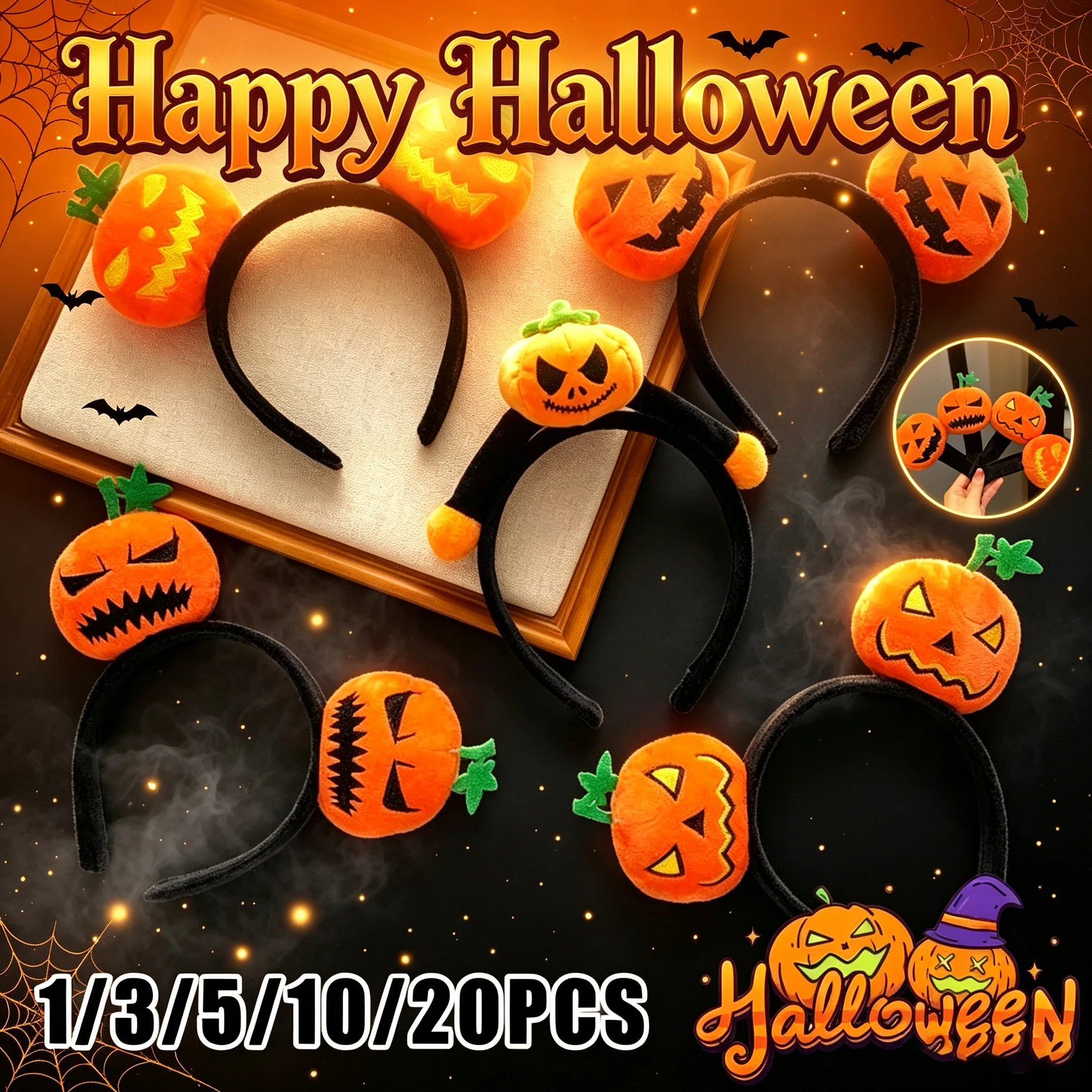Spooky Halloween Pumpkin Devil Headbands Funny Hair Hoops Costume Party Hair Accessory for Women Kids Party Set