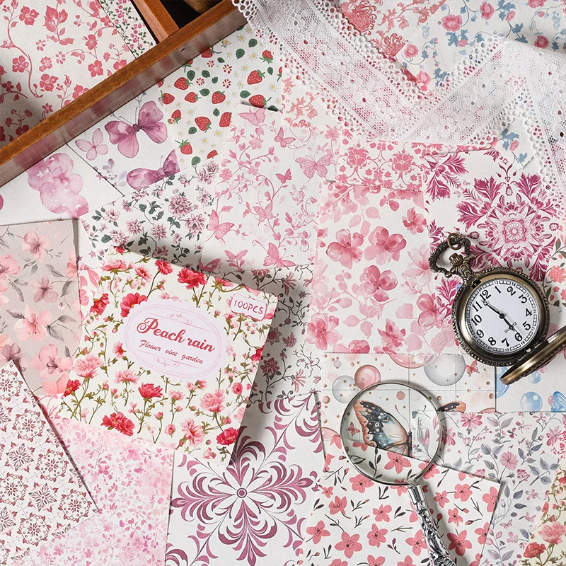 100 adet/grup Memo pedleri malzeme kağıt DIY parçalanmış çiçekler önemsiz dergisi Scrapbooking kartları Retro arka plan dekorasyon kağıt