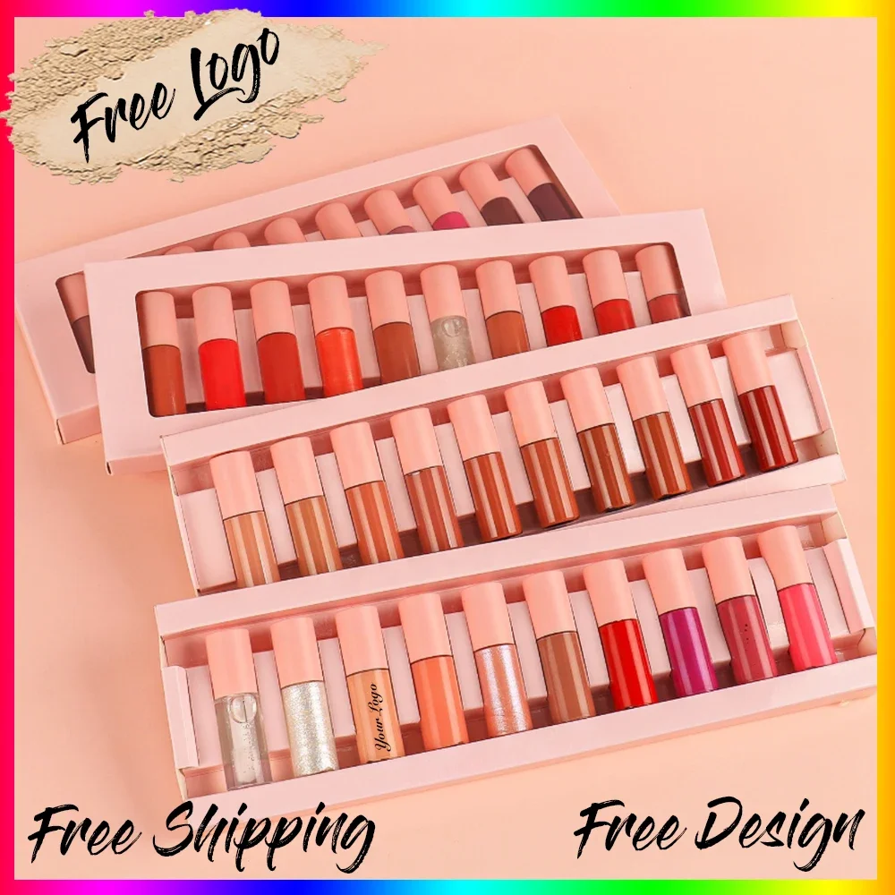 

10pcs Mini Lip Gloss Set Long Wearing High Shine Lip Gloss Kit Waterproof Nude Matte Lipstick Set