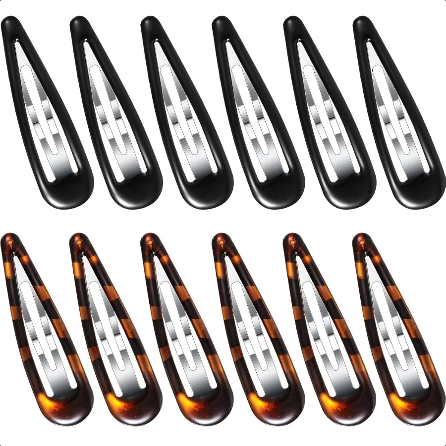 

12 Pcs Hair Clip Barrettes for Women Oval Snap Tortoise Metal Snap Clips Thin Hair Grips Ellipse Clips Non Slip Barrettes Accor