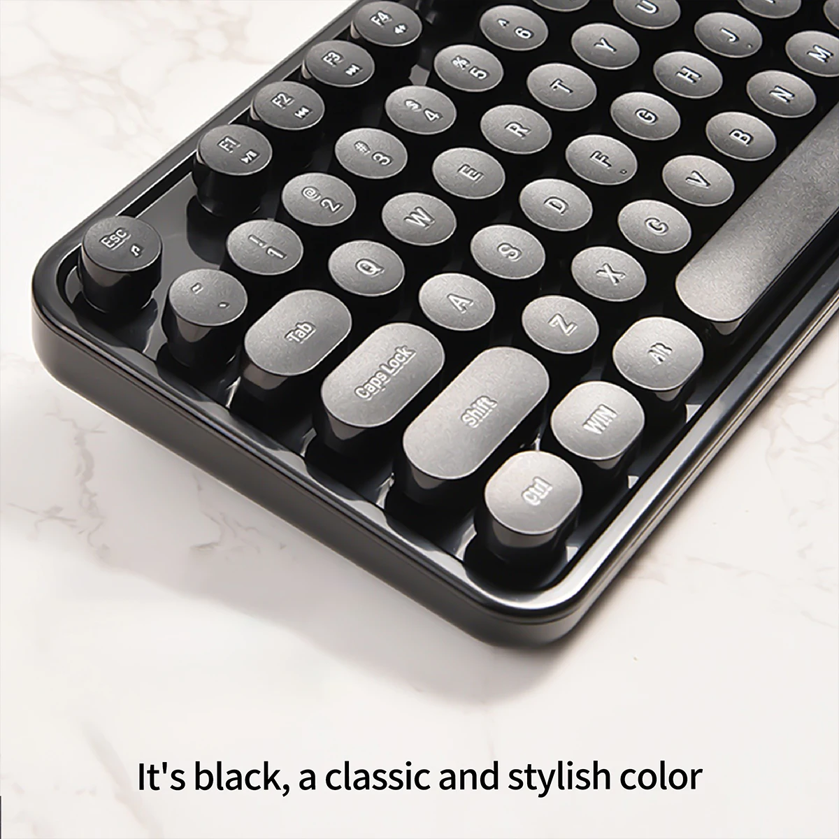 MOFii Black Retro Round Keycaps Wireless Keyboard & Mouse Combo, 2.4G Quiet Office Set, US QWERTY Layout