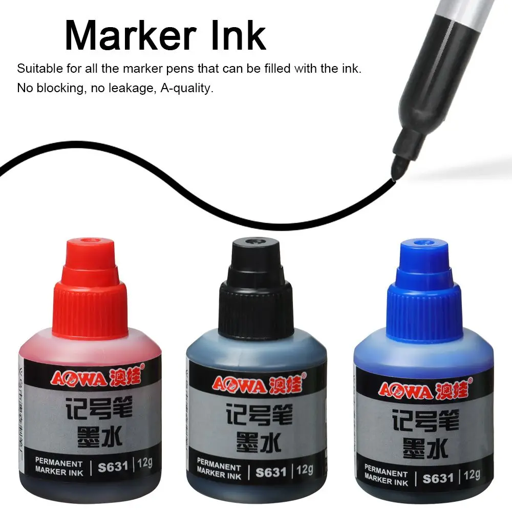 12ml Waterproof Instantly Dry Graffiti Paint Pen Oil Ink Refill For Marker Pens Black Red and Blue Optional